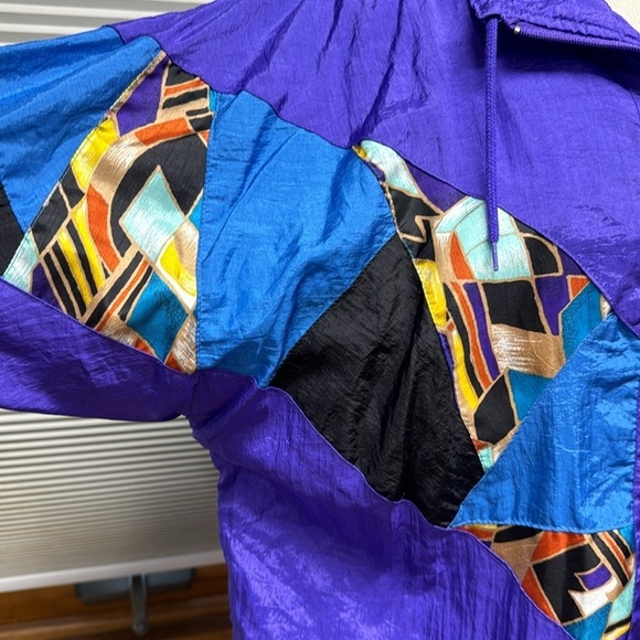 Bocoo Vintage 80’s Purple Patchwork Nylon Zip Up Windbreaker Jacket Coat - Picture 2 of 10